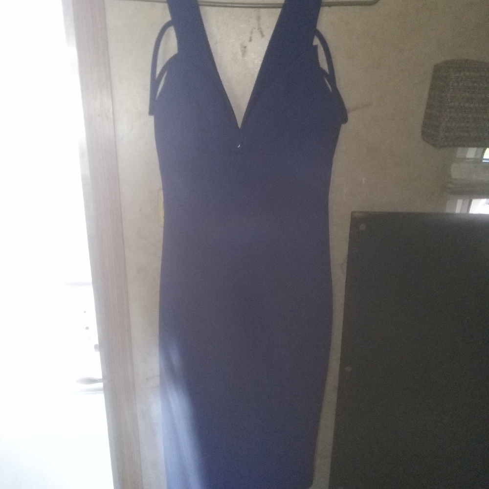 Blue Sleeveless V-Neck Bodycon Maxi Dress